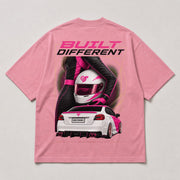 Built Different pink shirt back view