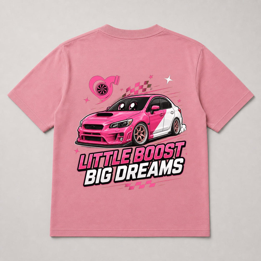 Little Boost, Big Dreams pink shirt back view