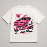 Little Boost, Big Dreams white shirt back view