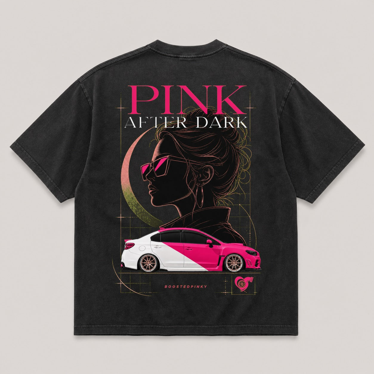 Pink After Dark black shirt back view