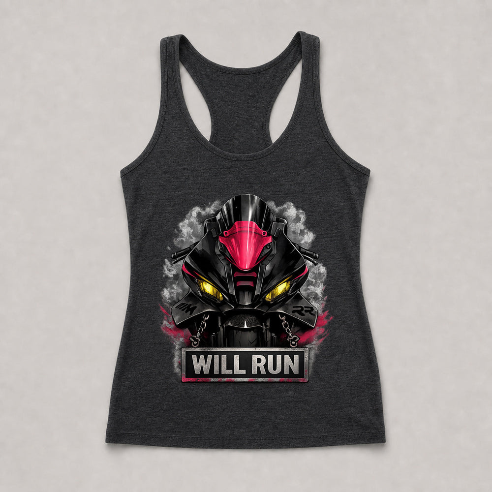 Will Run Racerback Tank Black front view